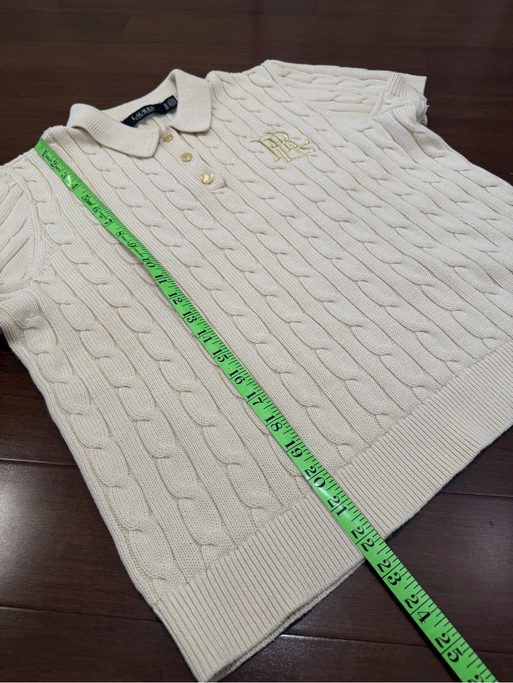 Ralph Lauren Cream Cable Knit Polo with Gold Button - Picture 11 of 12